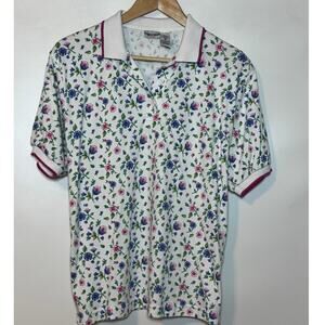Vintage Floral Cabin Creek Cottage-Core Polo Shirt Size: Medium